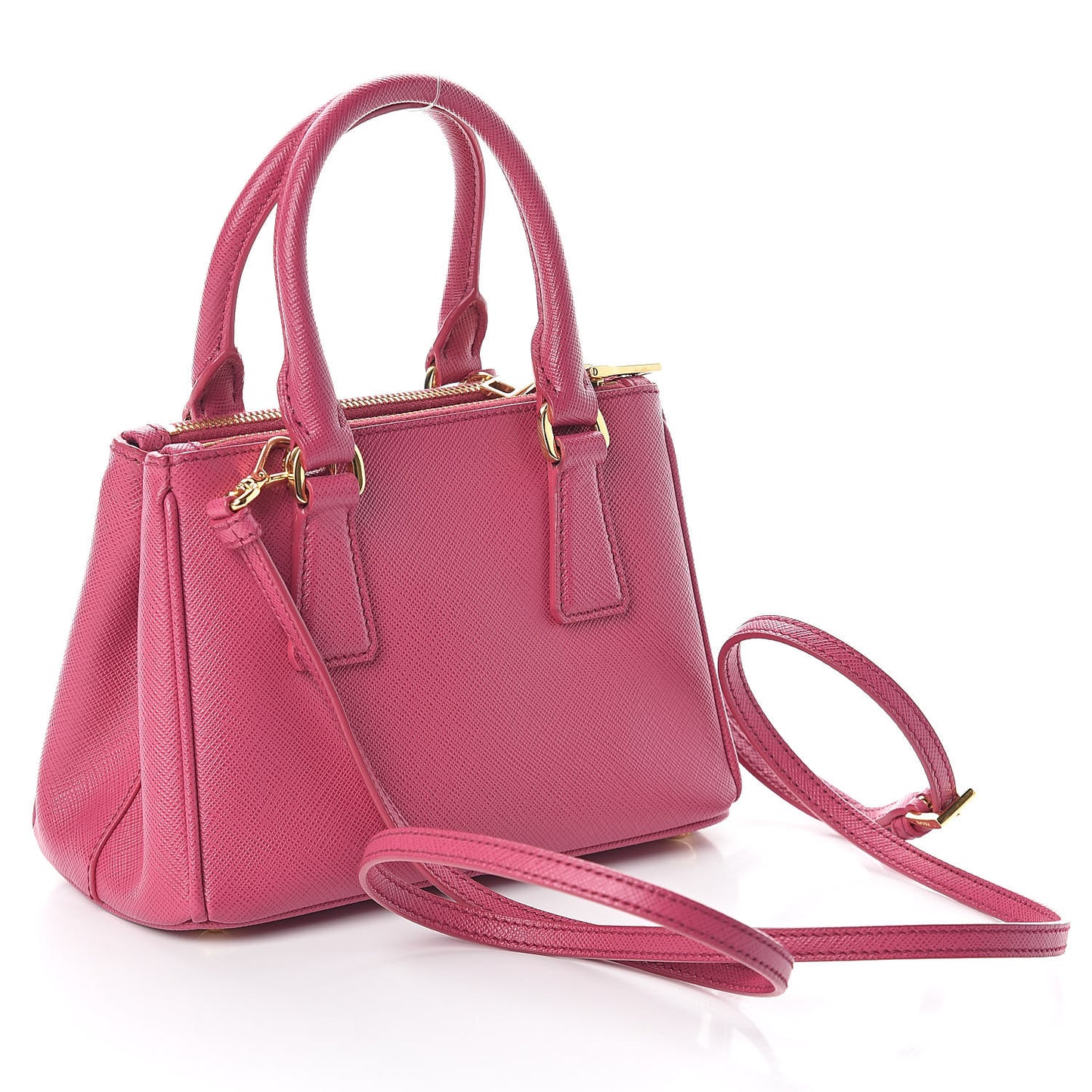 Saffiano Lux Micro Galleria Double Zip Tote Fuxia