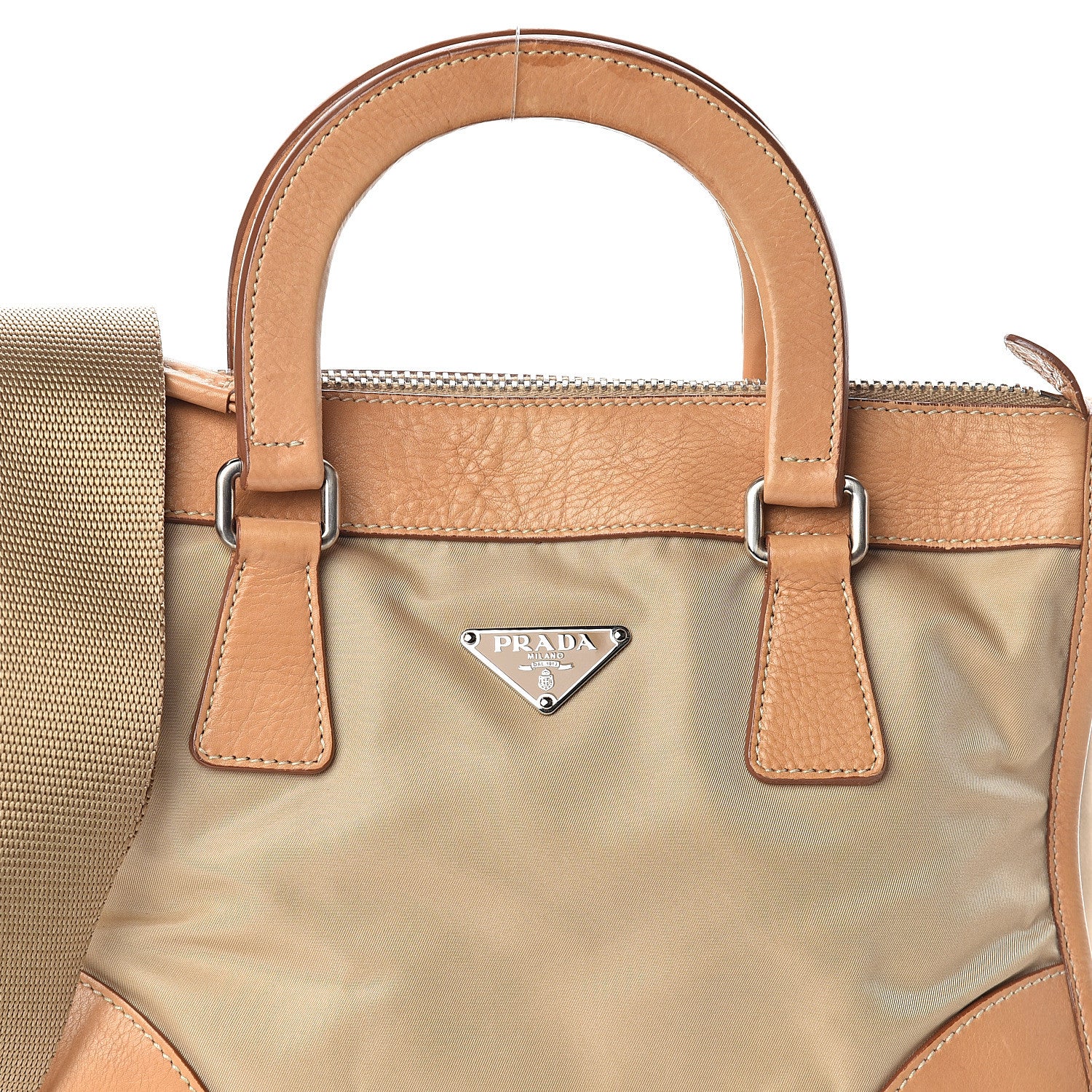 Prada Tessuto Vitello Top Handle Bag Cammello Cuo 6 of 8