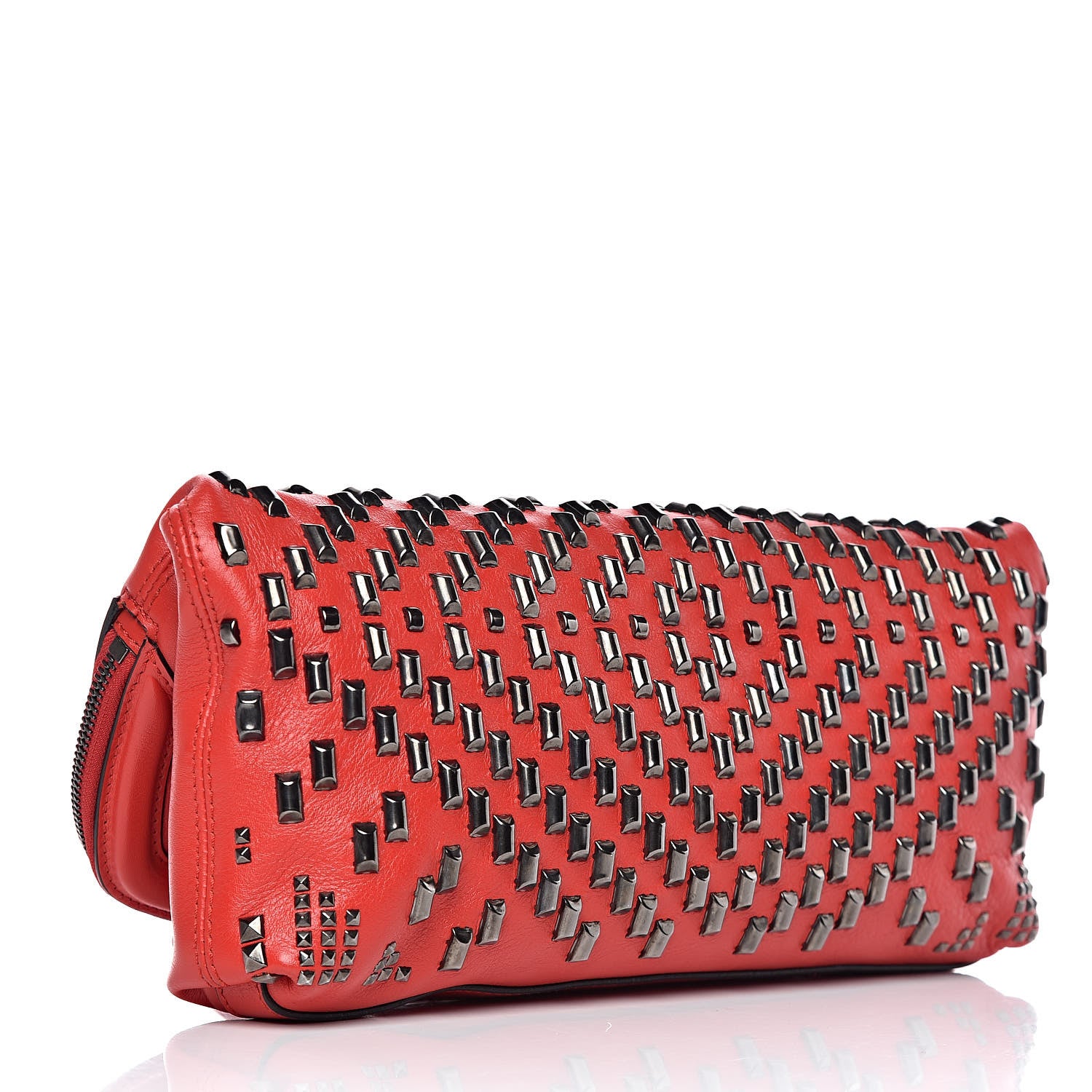 Alexander McQueen Calfskin Studded Padlock Skull Fold Over Clutch Red 4 of 10