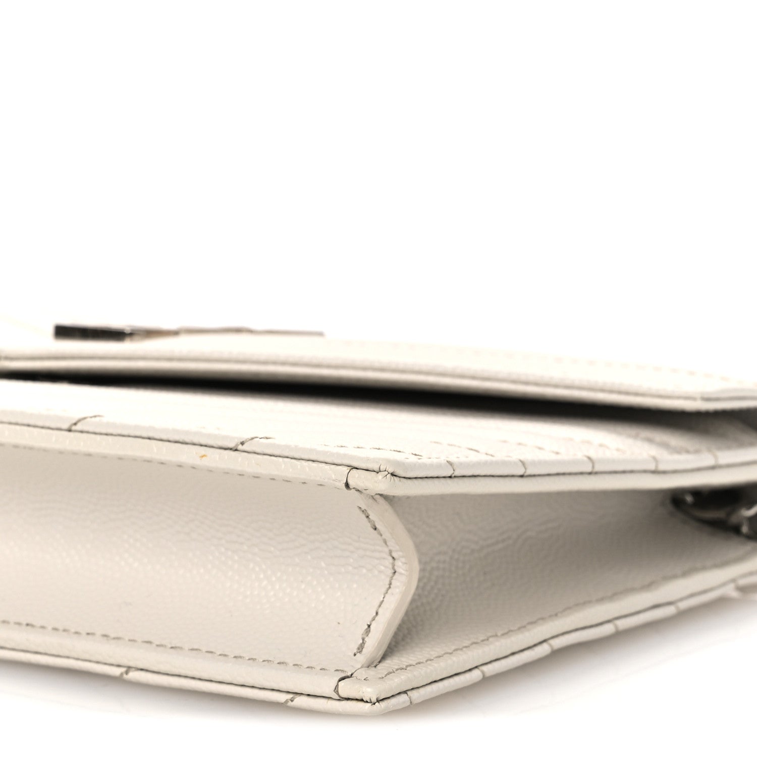 Saint Laurent Grain De Poudre Matelasse Chevron Monogram Envelope Chain Wallet Optical White 10 of 11