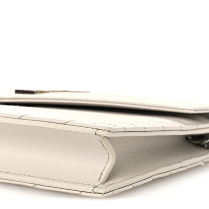 Saint Laurent Grain De Poudre Matelasse Chevron Monogram Envelope Chain Wallet Optical White 10 of 11
