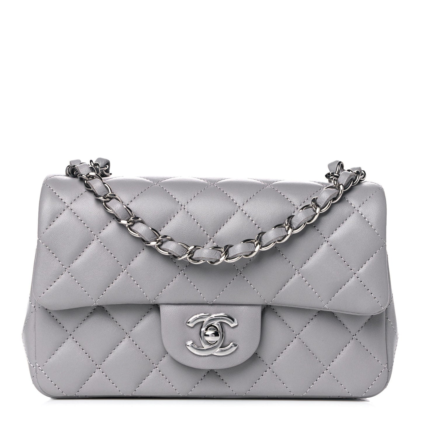 Lambskin Quilted Mini Rectangular Flap Grey