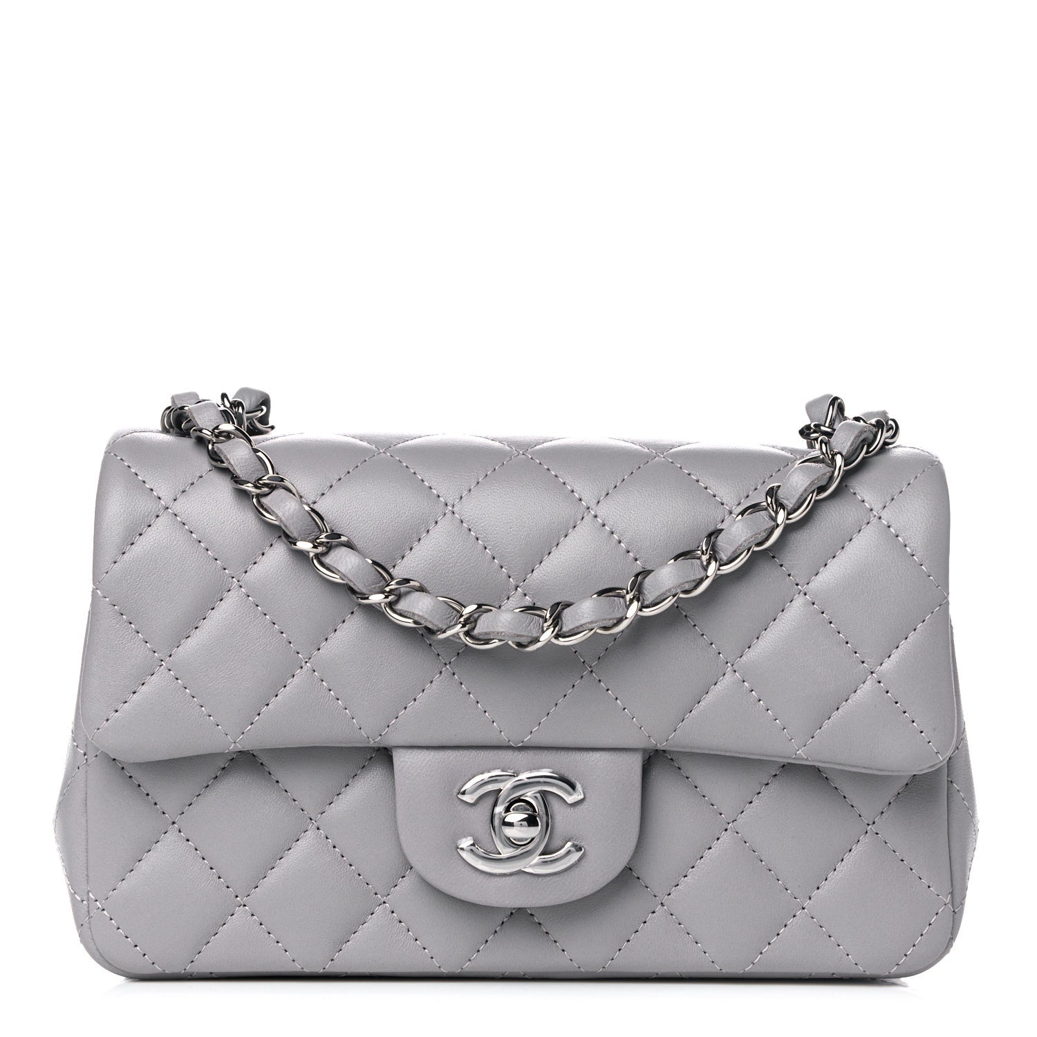 Chanel Lambskin Quilted Mini Rectangular Flap Grey 1 of 17