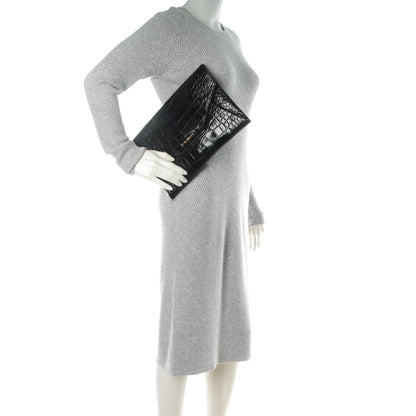 Givenchy Calfskin Crocodile Embossed Medium Antigona Envelope Clutch Black 2 of 7