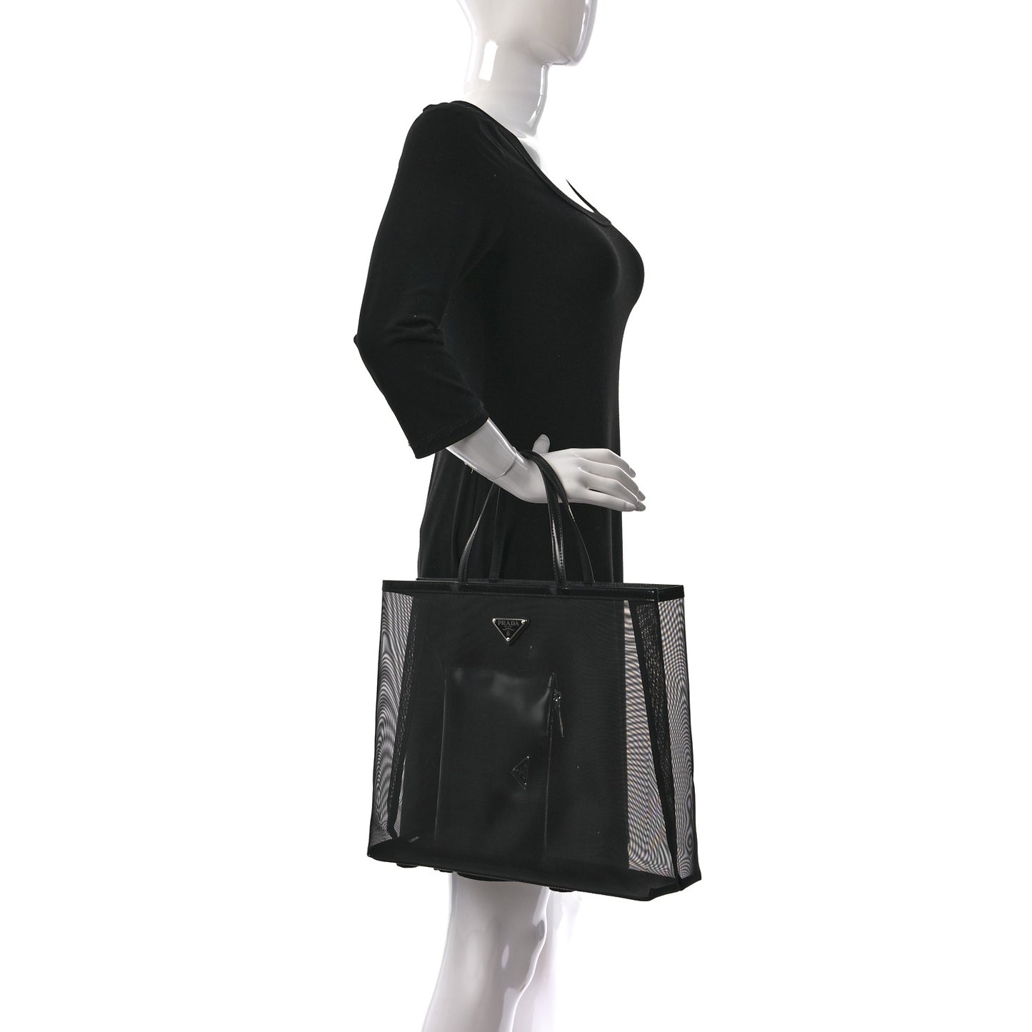 Mesh Sequin Spazzolato Triangle Logo Tote Black