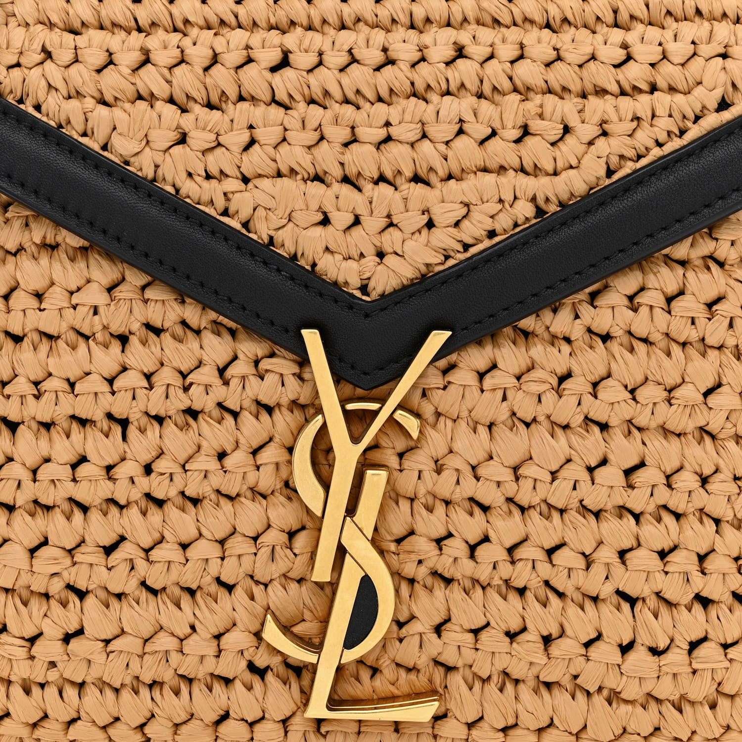 Saint Laurent Raffia Calfskin Mini Classic Monogram Cassandra Top Handle Black Natural 8 of 11