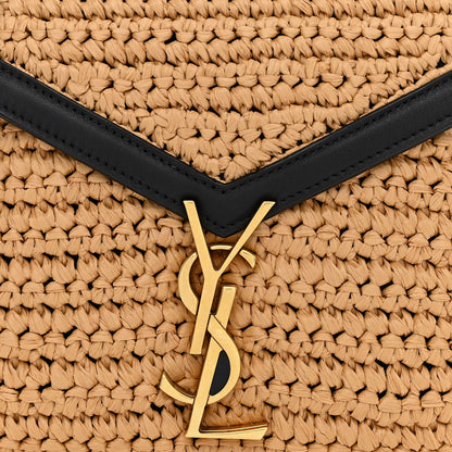 Saint Laurent Raffia Calfskin Mini Classic Monogram Cassandra Top Handle Black Natural 8 of 11