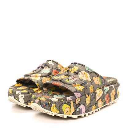 Gucci X PIKARAR Cubic Rubber Monogram Animal Print Womens Interlocking G Platform 42mm Slide Sandals 38 Beige Ebony Multicolor 4 of 10