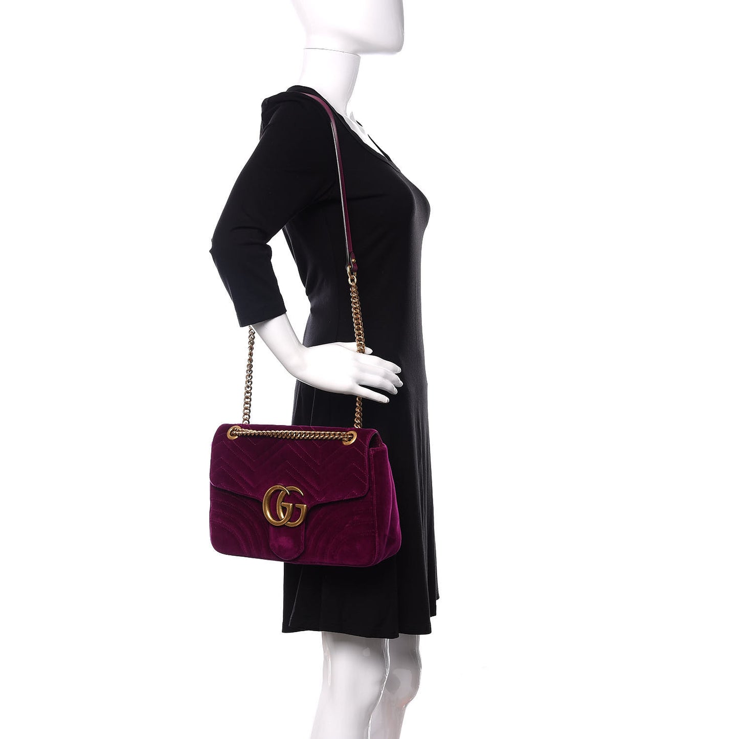Velvet Matelasse Medium GG Marmont Shoulder Bag Fuchsia Violet Cyclamen