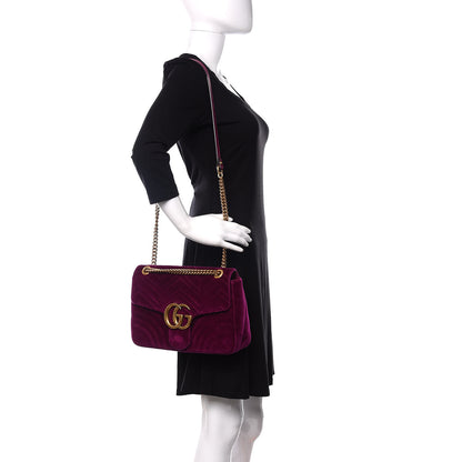 Gucci Velvet Matelasse Medium GG Marmont Shoulder Bag Fuchsia Violet Cyclamen 2 of 11