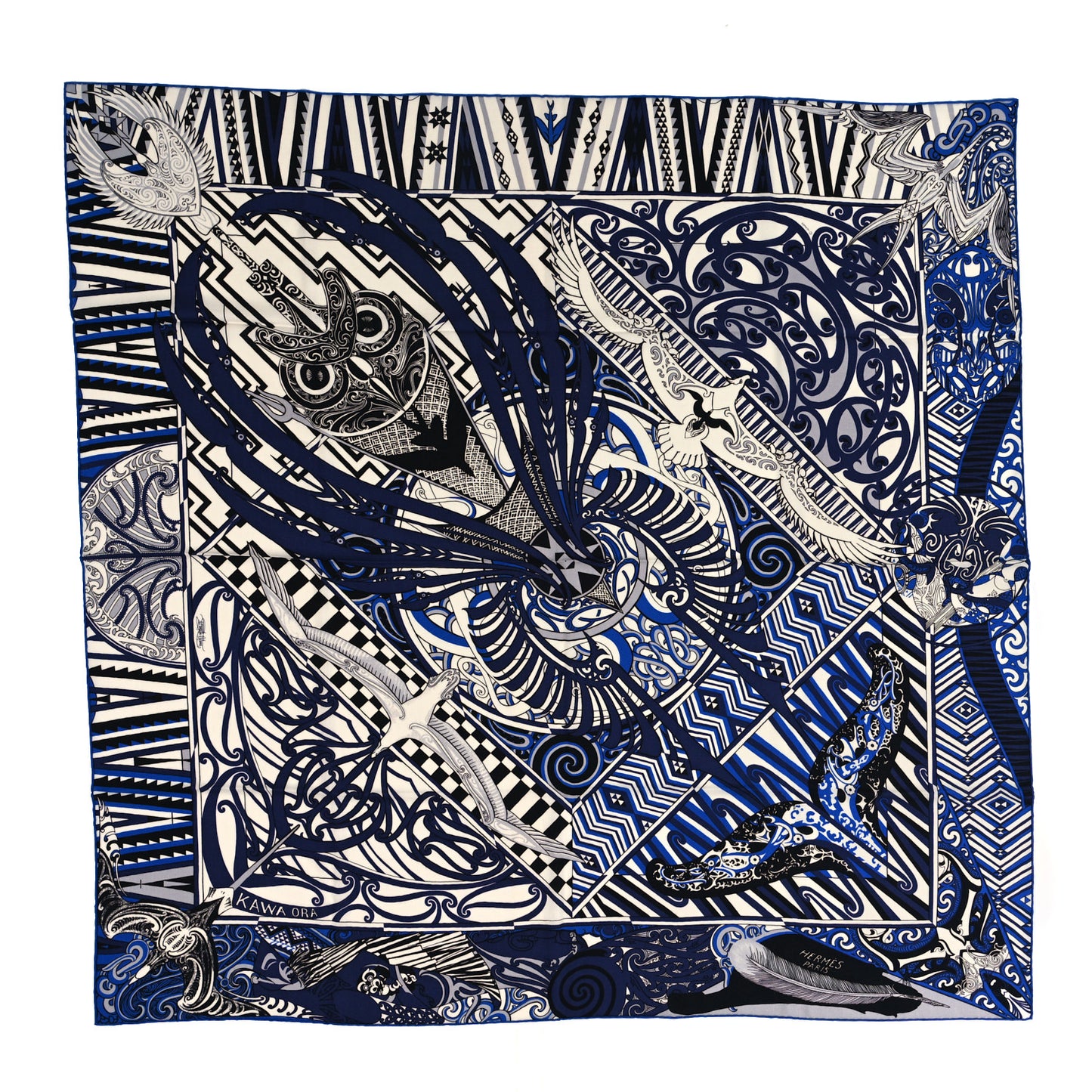 Cashmere Silk Kawa Ora Shawl 140 Marine Blanc Bleu Electrique