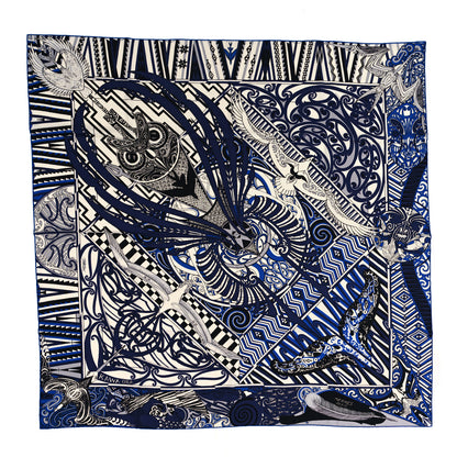 Hermes Cashmere Silk Kawa Ora Shawl 140 Marine Blanc Bleu Electrique 1 of 5