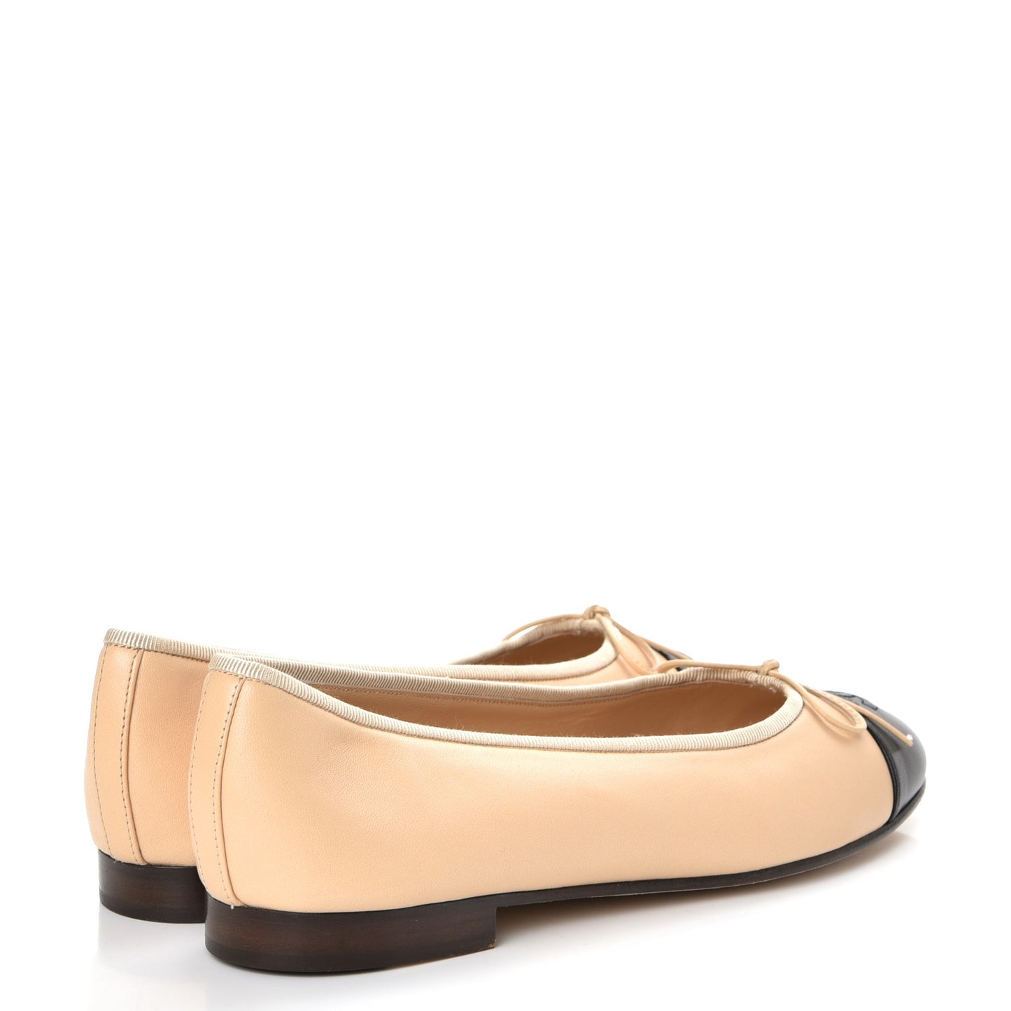 Lambskin Cap Toe Ballerina Flats 39.5 Beige Black
