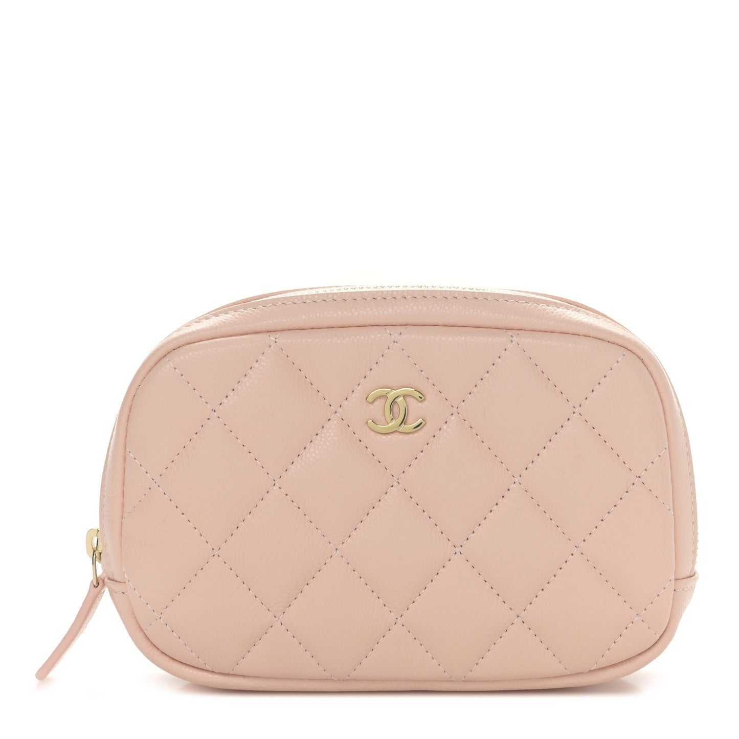 Caviar Quilted Small Curvy Pouch Cosmetic Case Light Pink