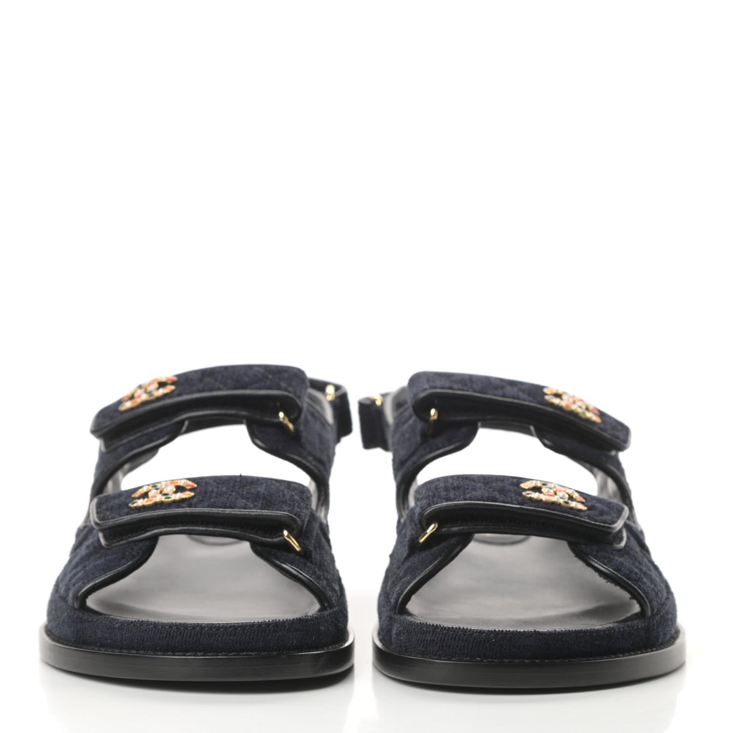 Chanel Velvet Velcro Dad Sandals 41 Navy Blue 2 of 9