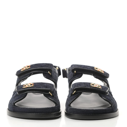 Chanel Velvet Velcro Dad Sandals 41 Navy Blue 2 of 9