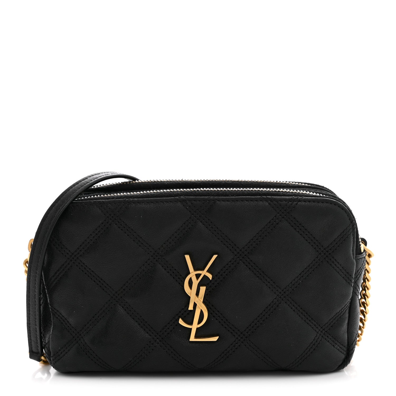 Saint Laurent Grained Lambskin Quilted Mini Becky Double Zip Bag Black 1 of 11