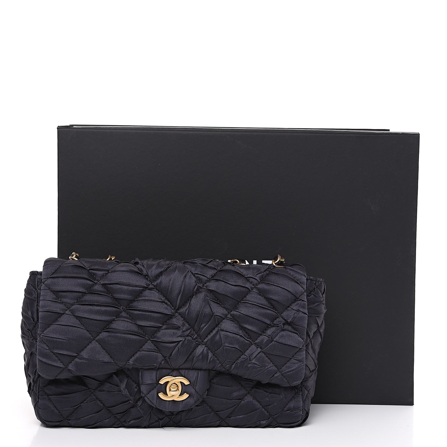 Chanel Satin Quilted Pleated Medium Single Flap Navy 11 of 11