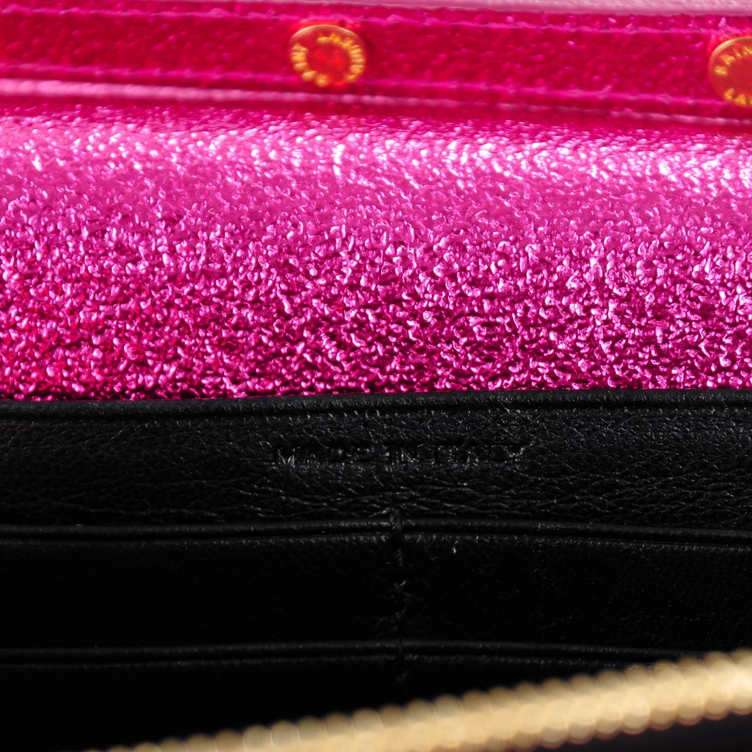 Saint Laurent Metallic Crackled Calfskin Matelasse Chevron Monogram Chain Wallet Pink 6 of 7