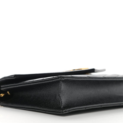 Saint Laurent Grain De Poudre Matelasse Chevron Monogram Envelope Chain Wallet Black 9 of 12