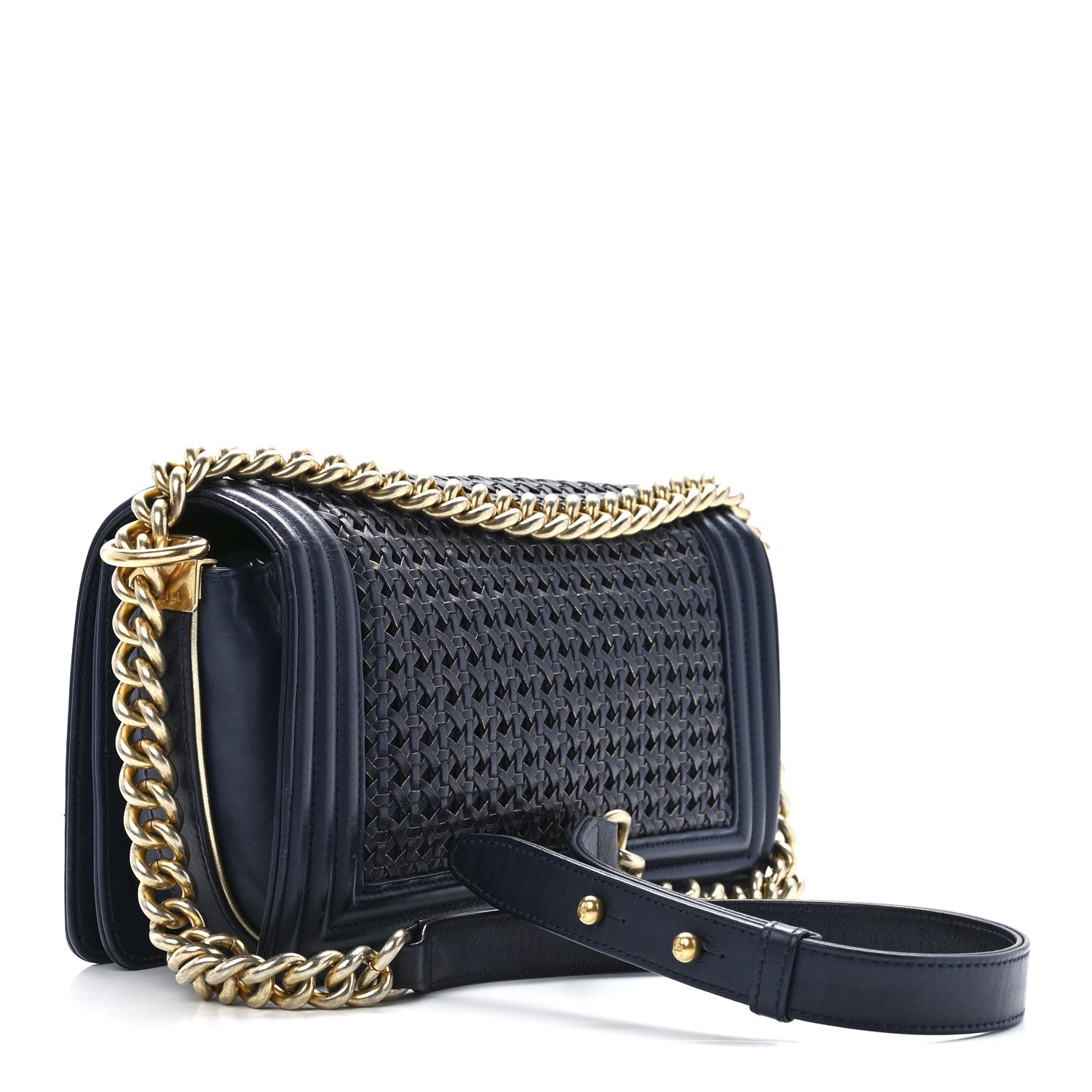 Chanel Lambskin Braided Woven Medium Boy Flap Navy Black 2 of 10