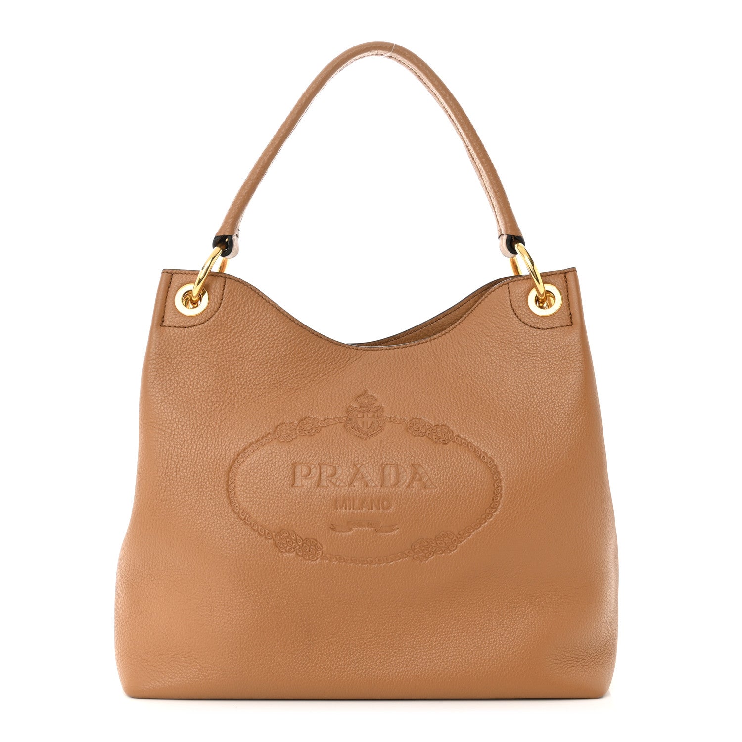 Prada Vitello Phenix Embossed Logo Hobo Caramel 1 of 10