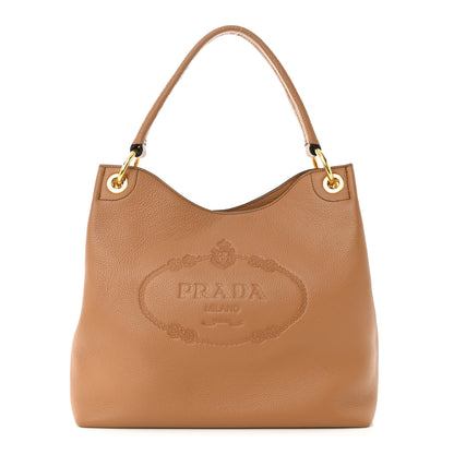 Prada Vitello Phenix Embossed Logo Hobo Caramel 1 of 10