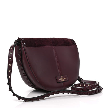 Valentino Garavani Suede Calfskin Rockstud Halfmoon Saddle Bag Rubin 3 of 8