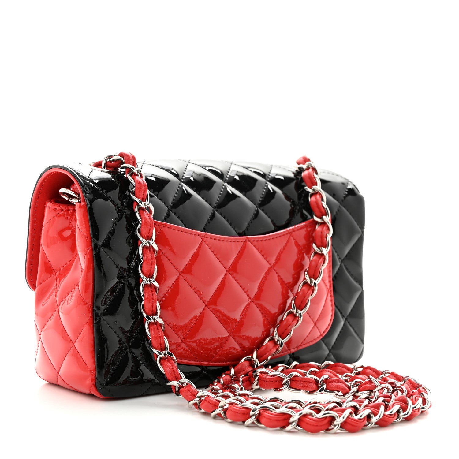 Chanel Patent Calfskin Quilted Bi-Color Mini Rectangular Flap Red Black 3 of 12