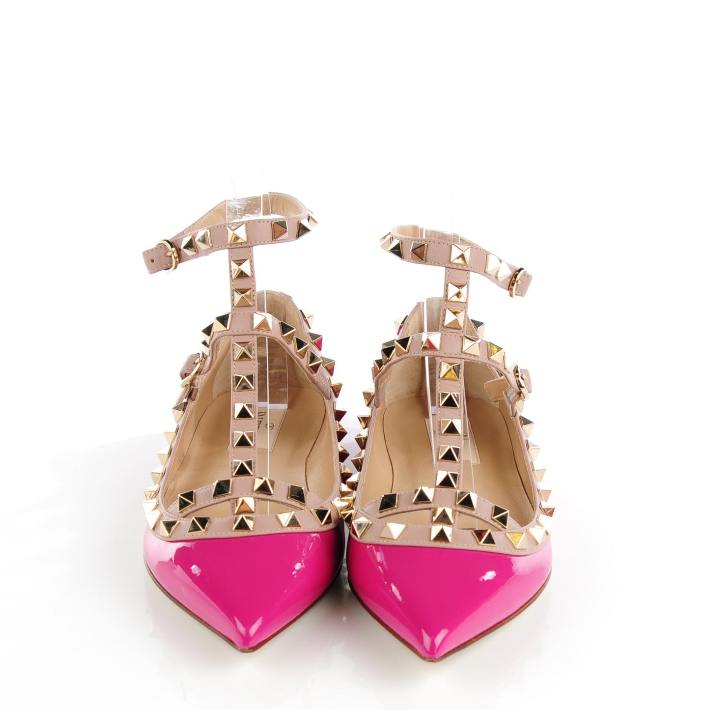 Patent Nappa Rockstud Cage Ballerina Flats 36 Fuxia Poudre