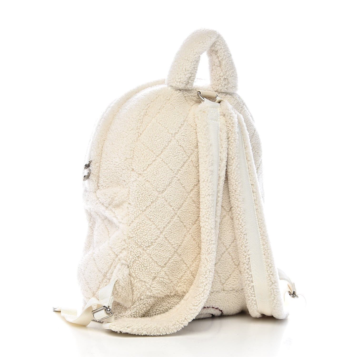 Chanel Shearling Sheepskin Coco Neige Backpack White Burgundy Beige 3 of 10