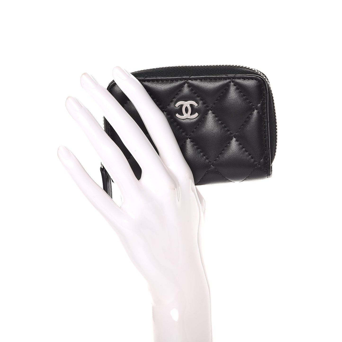 Lambskin Quilted Zip Around Coin Purse Wallet Black