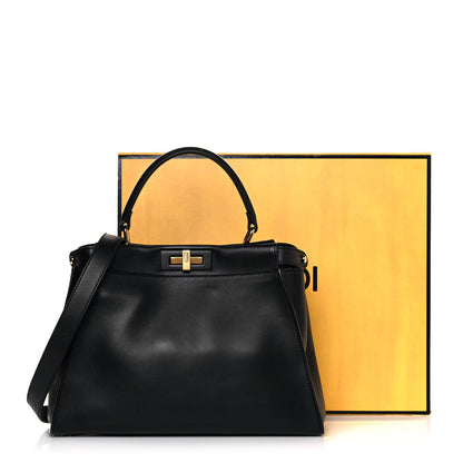 Fendi Calfskin Velvet Fun Fair Medium Peekaboo Iconic Satchel Black Tobacco Multicolor 12 of 12