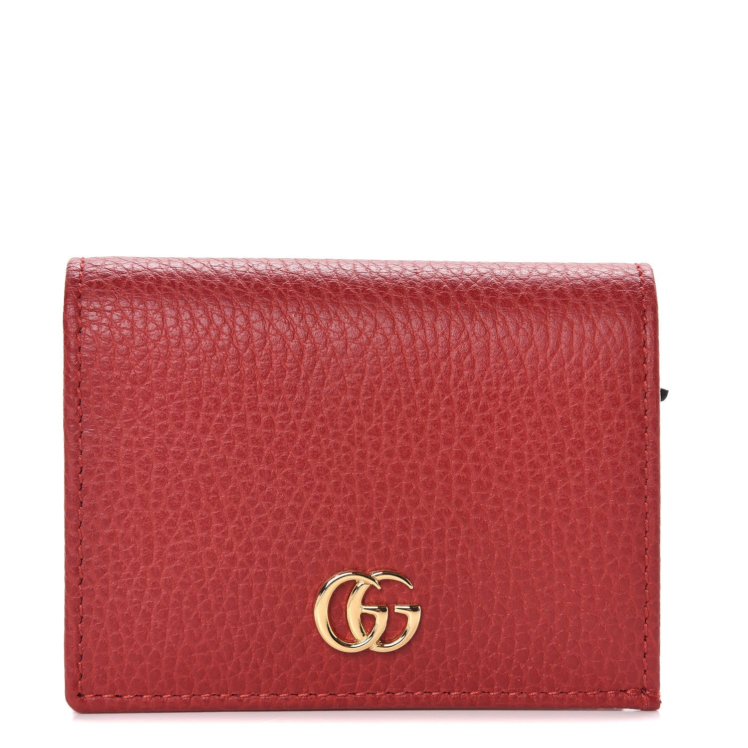 Gucci Pebbled Calfskin GG Marmont Card Case Hibiscus Red 1 of 8