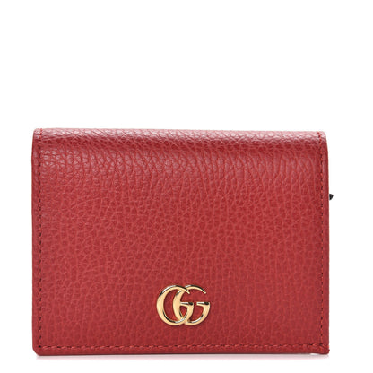 Gucci Pebbled Calfskin GG Marmont Card Case Hibiscus Red 1 of 8