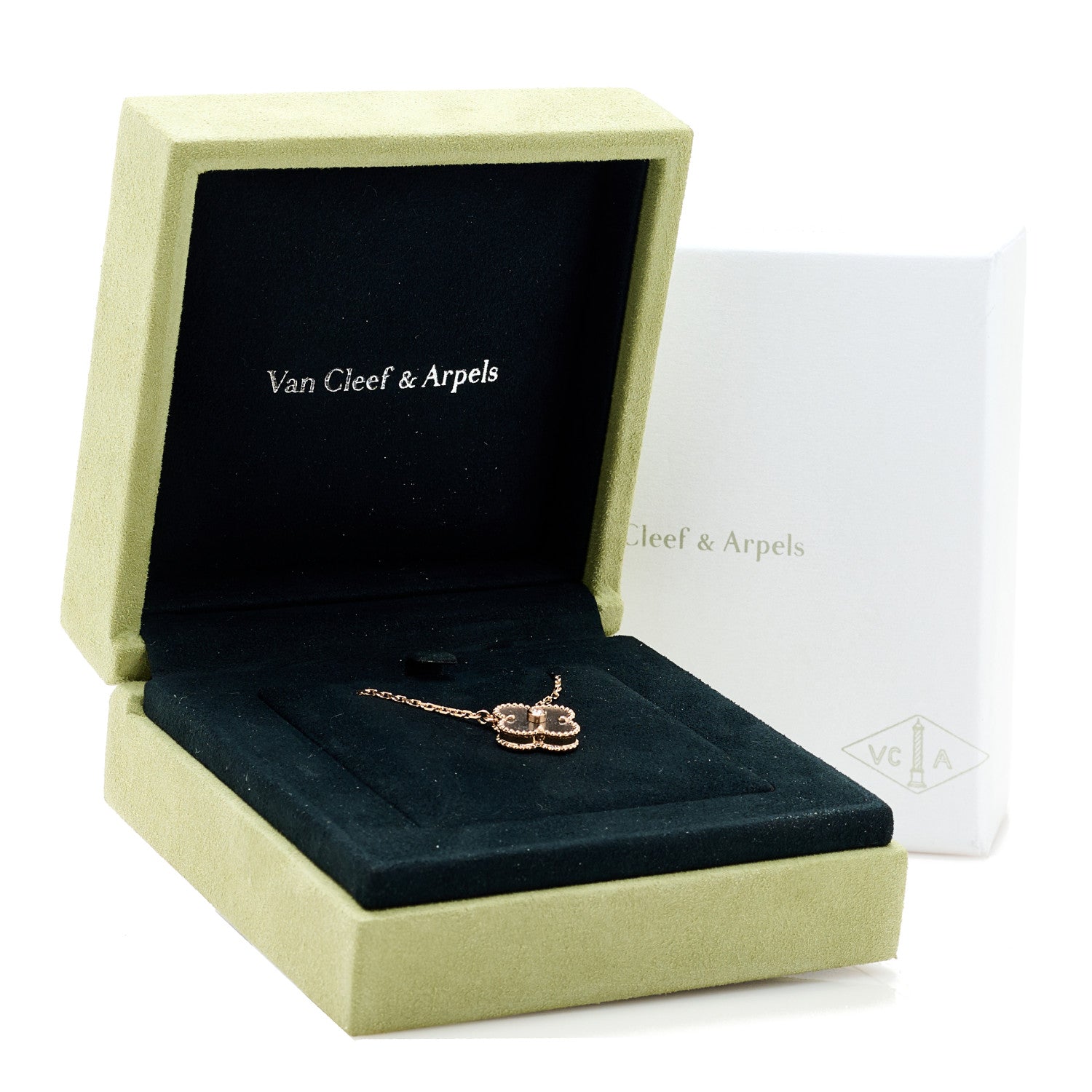 Van Cleef & Arpels 18K Rose Gold Diamond Silver Obsidian Vintage Alhambra Pendant Necklace 6 of 6