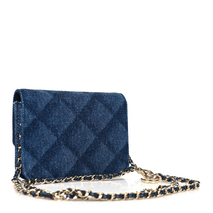 Chanel Printed Denim Quilted Card Holder On Chain  Dark Blue 3 of 11