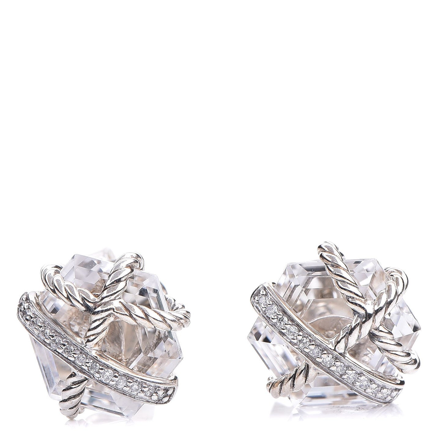 Sterling Silver Diamond Crystal 10mm Cable Wrap Earrings