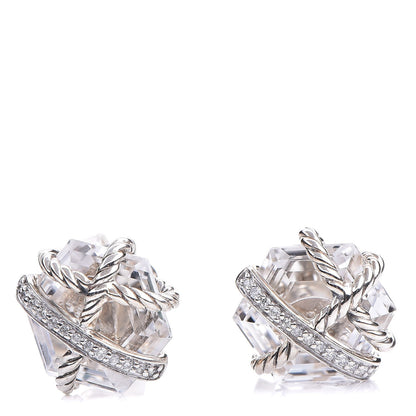 David Yurman Sterling Silver Diamond Crystal 10mm Cable Wrap Earrings 1 of 5