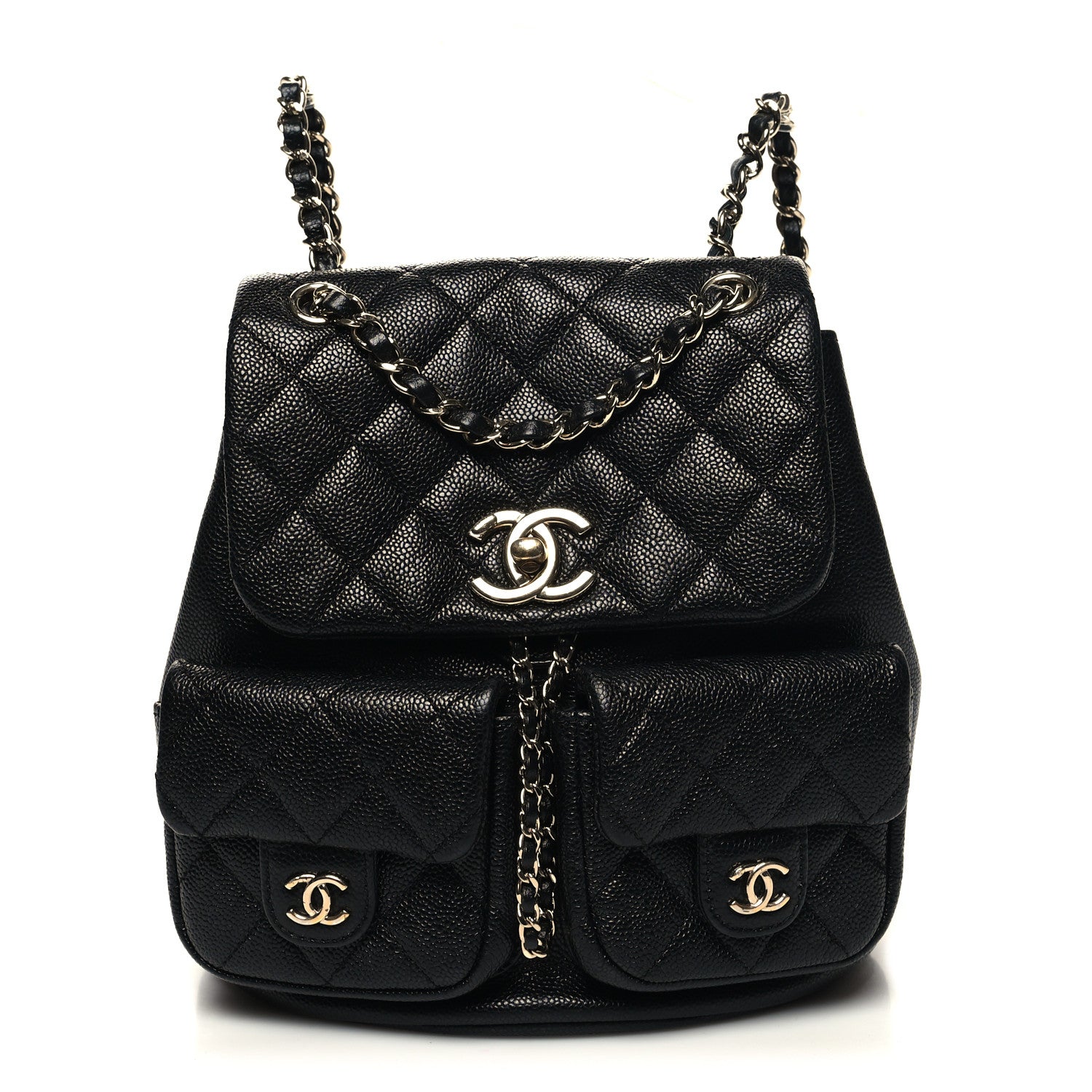 Chanel Shiny Caviar Quilted Medium Duma Pockets Drawstring Backpack Black 1 of 11