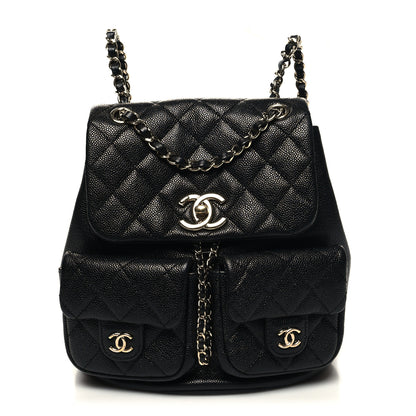 Chanel Shiny Caviar Quilted Medium Duma Pockets Drawstring Backpack Black 1 of 11