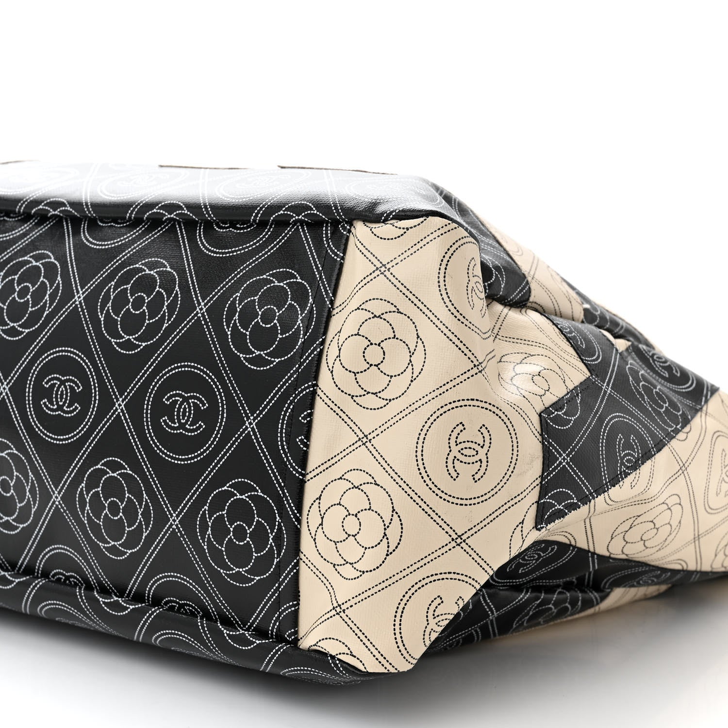 Chanel Coated Canvas Camellia Large Shopping Tote Black Beige 10 of 10