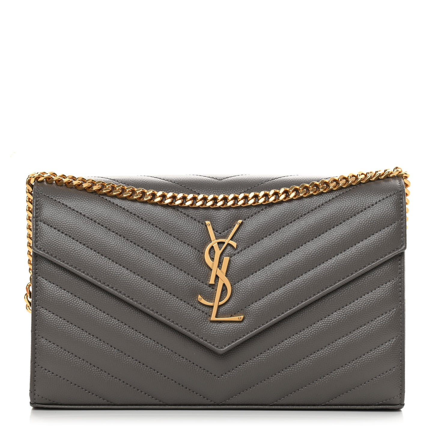 Grain De Poudre Matelasse Chevron Monogram Chain Wallet Fog