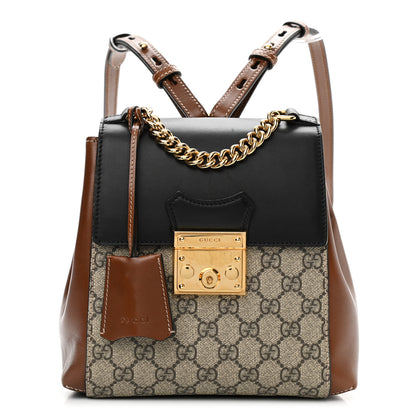 Gucci GG Supreme Monogram Calfskin Padlock Backpack Beige Cuir Black 1 of 12