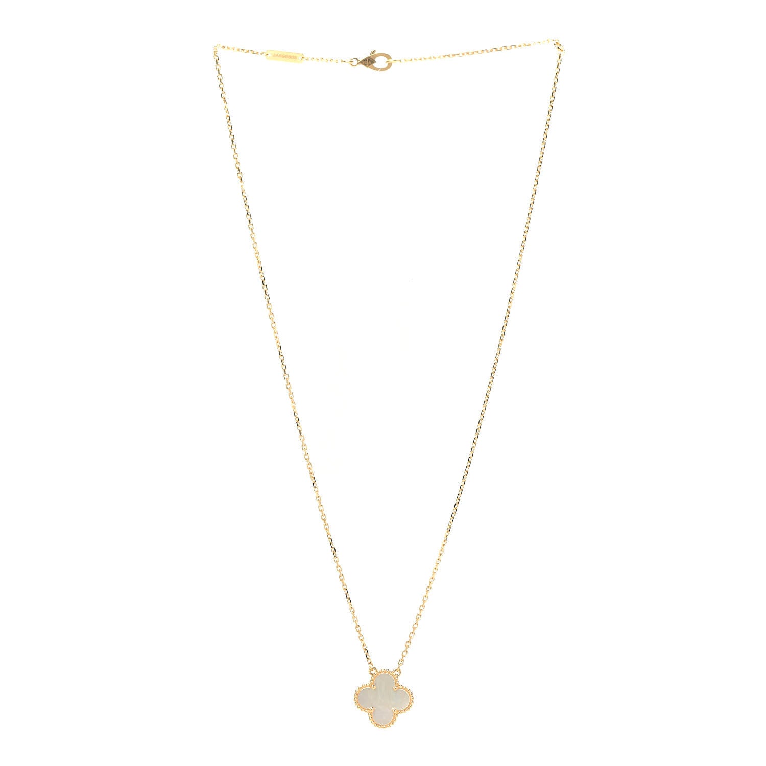 Van Cleef & Arpels 18K Yellow Gold Mother of Pearl Vintage Alhambra Pendant Necklace 3 of 6