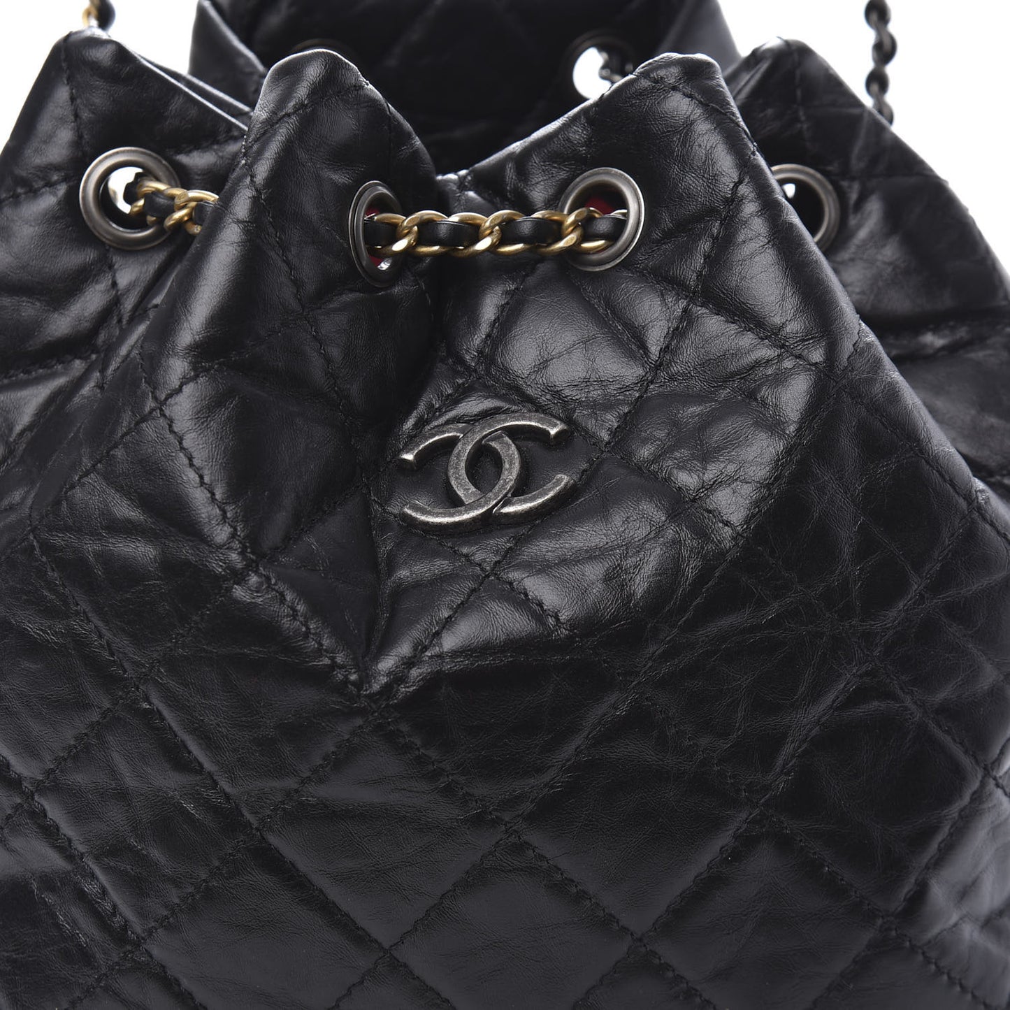 Aged Calfskin Quilted Gabrielle Backpack Black