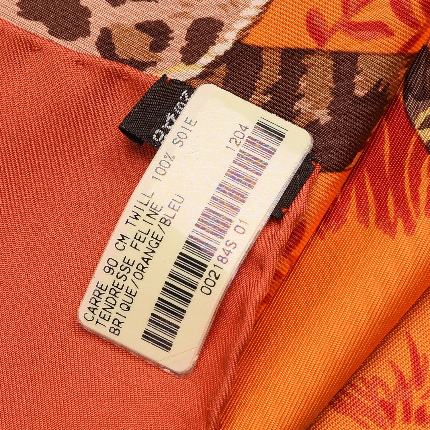 Hermes Silk Tendresse Feline Scarf 90 Brique Orange Bleu 7 of 8