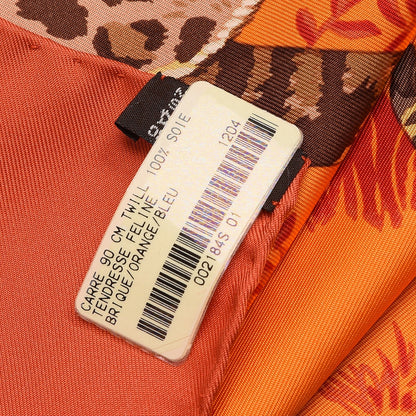 Hermes Silk Tendresse Feline Scarf 90 Brique Orange Bleu 7 of 8
