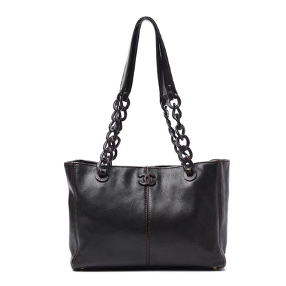 Chanel Calfskin Wood Chain Tote Black 1 of 15