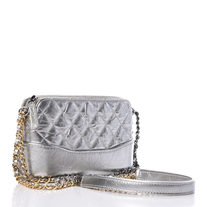 Chanel Metallic Lambskin Calfskin Quilted Small Gabrielle Clutch With Chain Silver 4 of 13